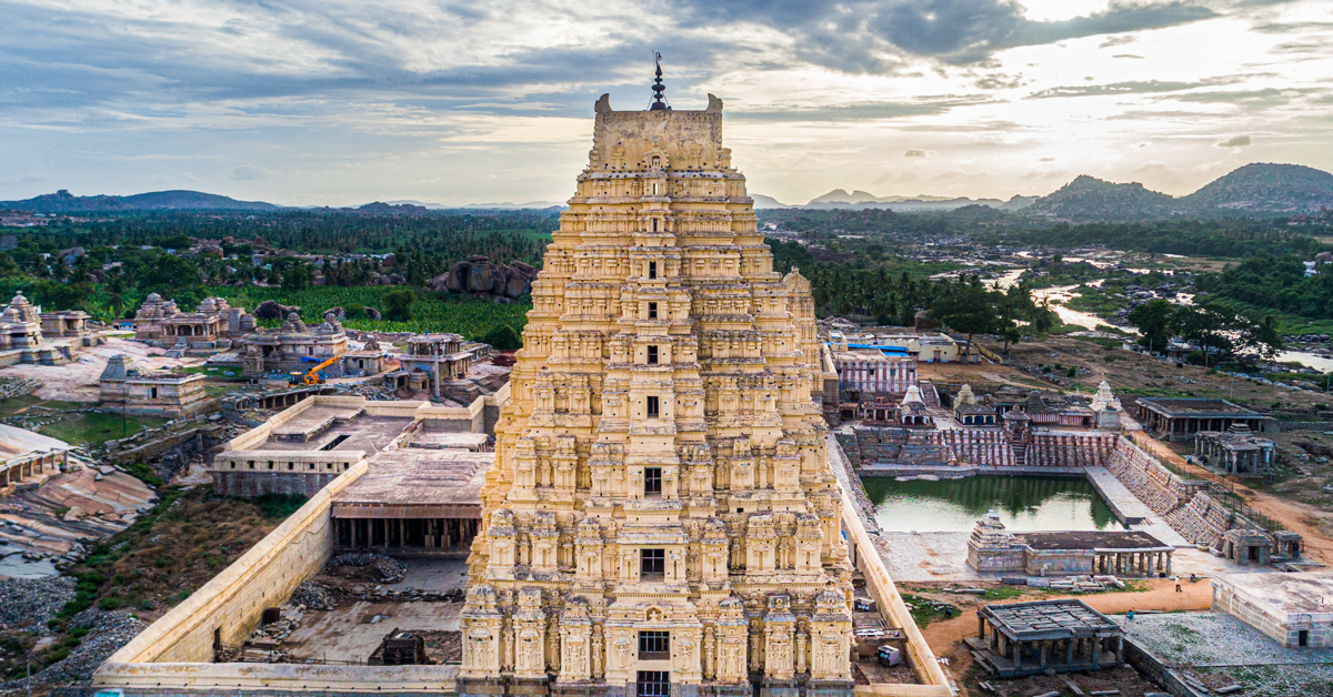  Virupaksha temple is located at Hampi, embankment of River Tungabhadra